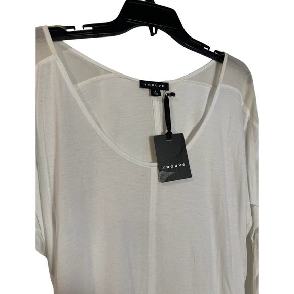 NWT New Trouve White Scoop Neck Sheer Sleeve Top Basic Viscose - Picture 8 of 11